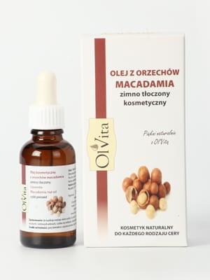 Olej Olvita z orzechów macadamia kosmetyczny zimno tłoczony na rozstępy i cellulitis, 50ml