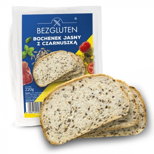 Bochenek jasny z czarnuszką bez glutenu, mleka, jaj, skrobi pszennej 220g