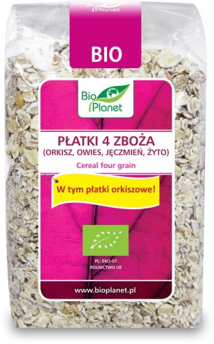 Płatki ekologiczne 4 zbóż (orkisz, owies, jęczmień, żyto) 300g