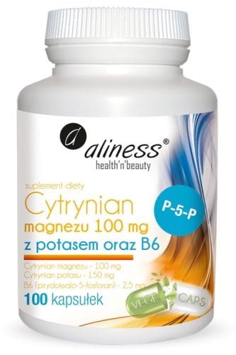 Cytrynian magnezu z potasem i witaminą B6, Aliness 100 kapsułek