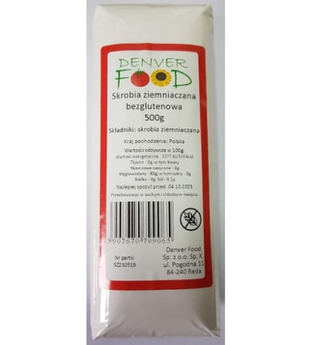 Bezglutenowa skrobia ziemniaczana, Denver Food 500g