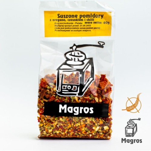 Bezglutenowe pomidory suszone z oregano, czosnkiem i chilli 60g