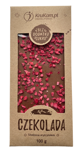 Czekolada mleczna bez cukru (słodzona erytrytolem) z malinami 100g
