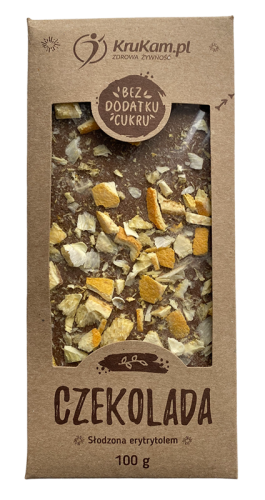 Czekolada mleczna bez cukru (słodzona erytrytolem) z pomarańczą 100g