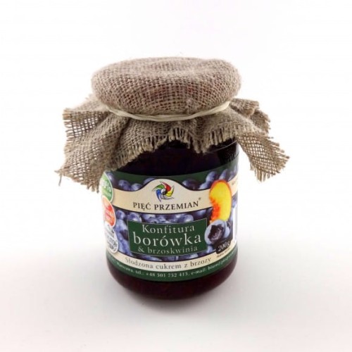 Konfitura borówkowo - brzoskwiniowa z rumem i pomarańczą słodzona ksylitolem 200g