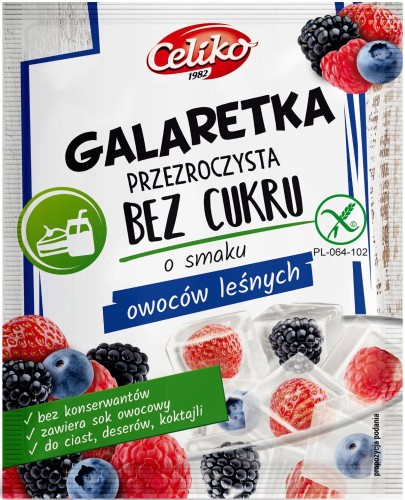 Bezglutenowa galaretka przezroczysta bez cukru o smaku owoców leśnych 14g