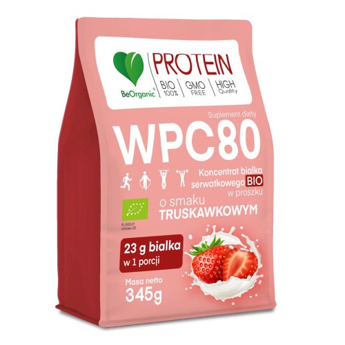 białko serwatkowe o smaku truskawkowym bio 345g