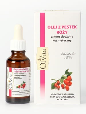 Olej Olvita z pestek róży kosmetyczny zimno tłoczony do cery suchej, dojrzałej i naczynkowej, 30ml