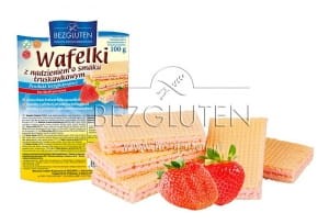 Bezglutenowe wafelki z nadzieniem o smaku truskawkowym 100g